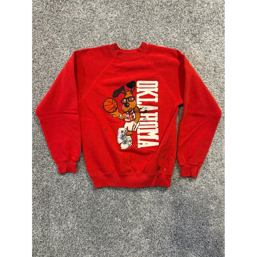 Vintage Hanes Oklahoma Sweatshirt Youth Large Red Top Daug Basketball USA Made *